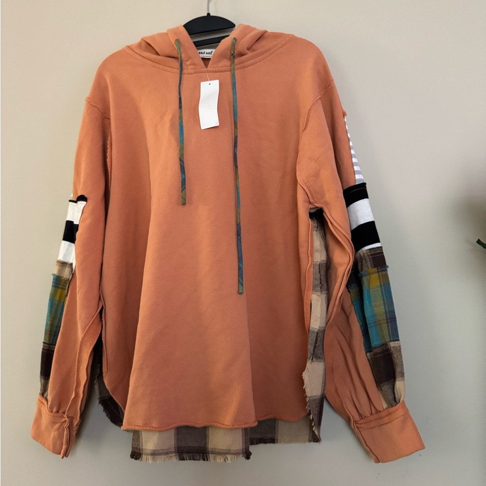 Three Bird Nest Terracotta Hoodie with Plaid Accents